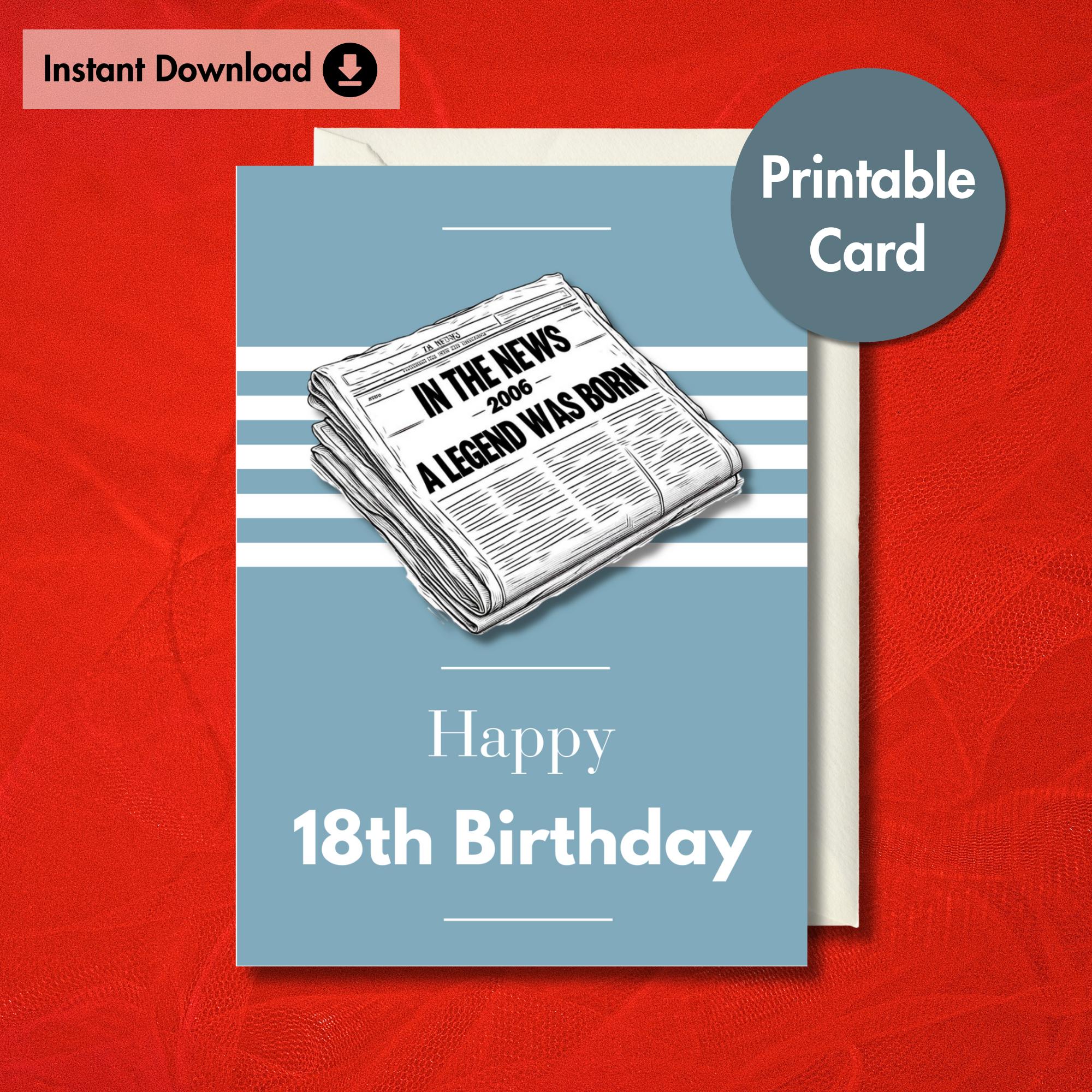18th Birthday Birth Year Newspaper Card | 2006 A Legend Was Born