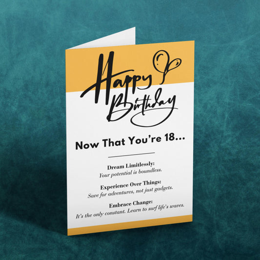 18th Birthday Printable Card | Now You're 18 Inspirational Message | Instant Download Gift