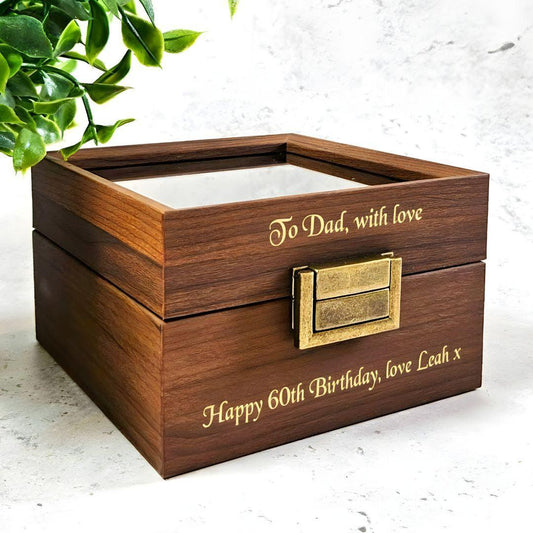 60th Birthday Gift for Dad, Personalised Wooden Watch Box, Luxury 60th Birthday Gift for Him, 60th Birthday Keepsake for Father, Gift for 60 Year Old Men