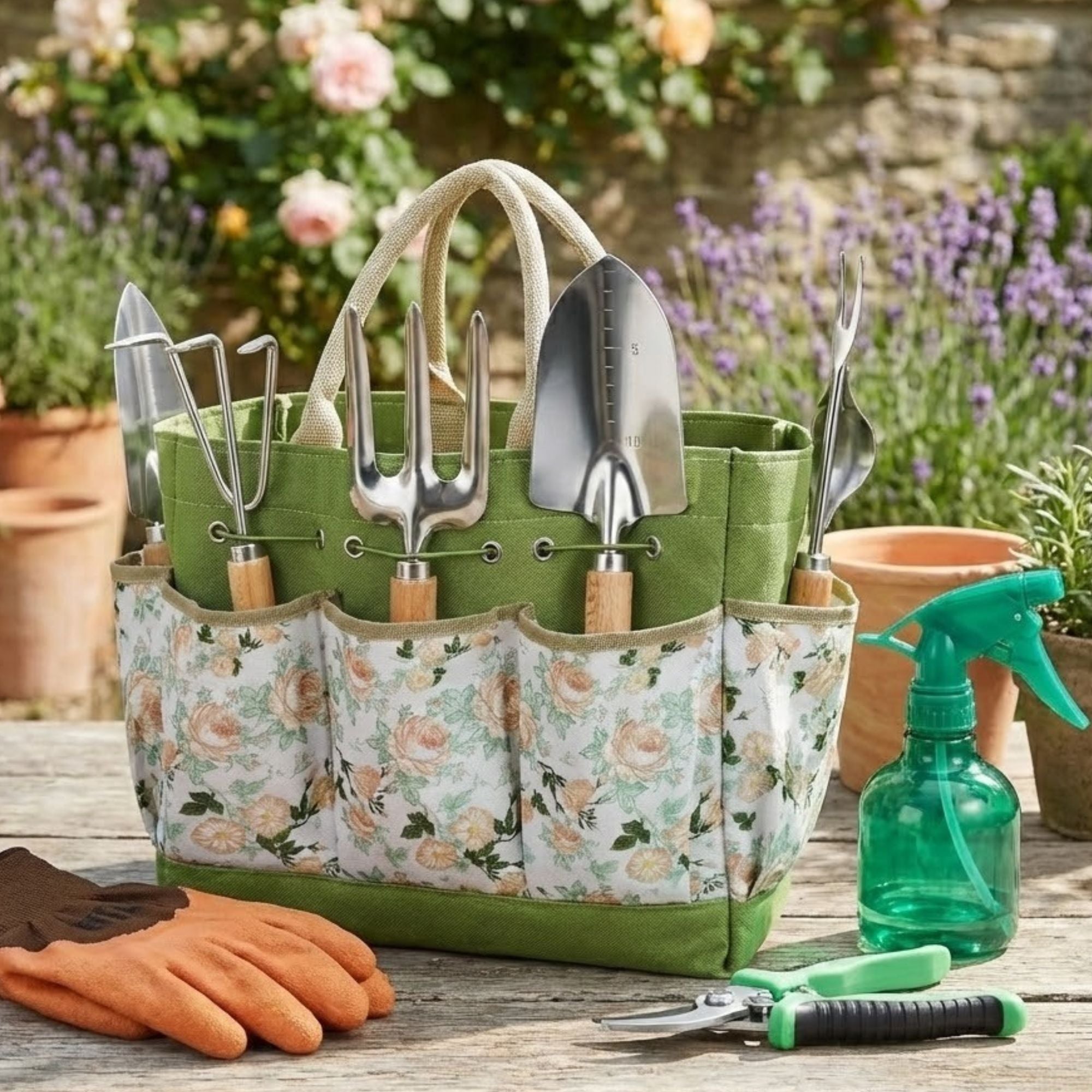 9-Piece Stainless Steel Garden Tool Set with Bag & Gloves