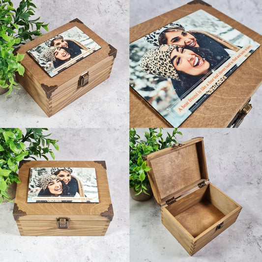 Best Friend Gift, Personalised Friendship Keepsake Box, Wooden Photo Memory Box for Her, Sentimental Photo Gift for Friend