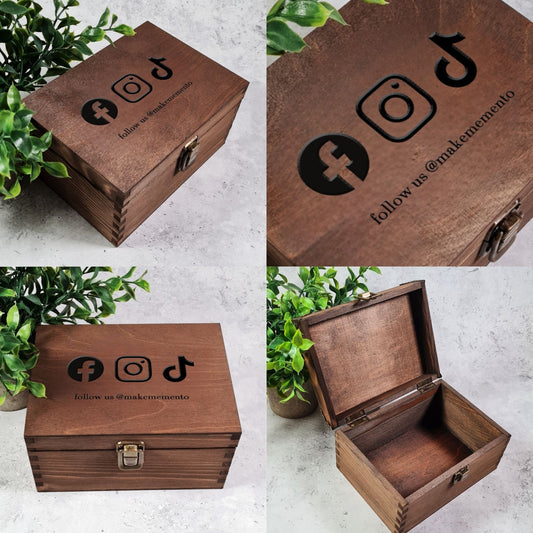 Branded Social Media Wooden Events Promotions Box