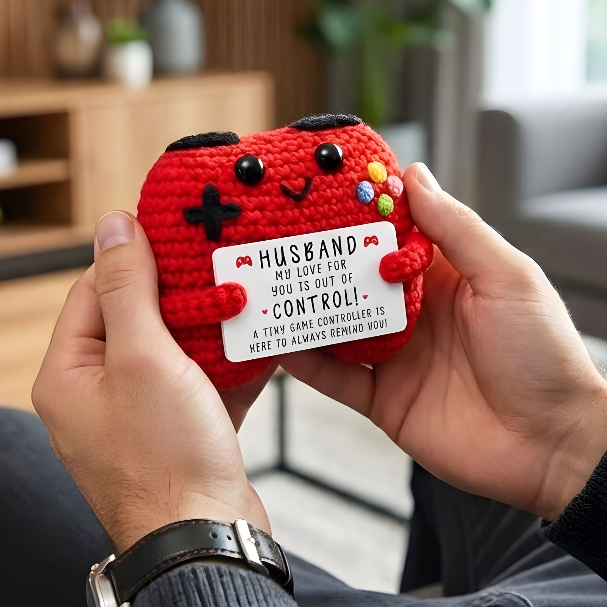 Crochet Husband Game Controller – Handmade Knitted Gift with Card