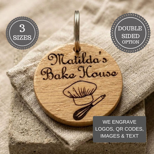 Custom Engraved Logo Keyring I Round Wooden Keyring I Personalised Business Keychain I Luxury Business Branded Fob