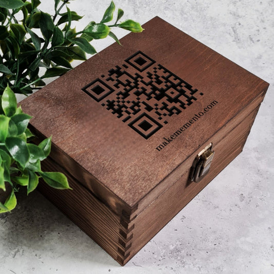 Custom QR Code Engraved Wood Box- 6 Sizes Small to XLarge