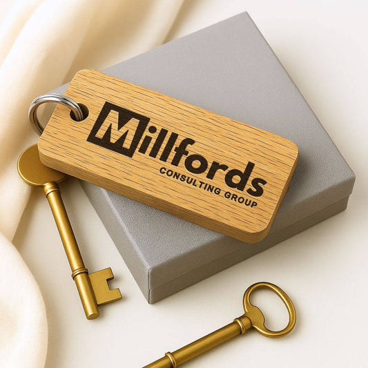 Engraved Business Logo Keyring I Branded Wooden Keychain I Personalised Oak Keyring