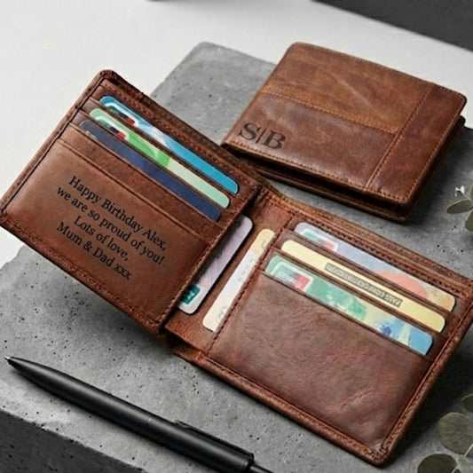 Engraved Leather Wallet I Personalised Gift for Men