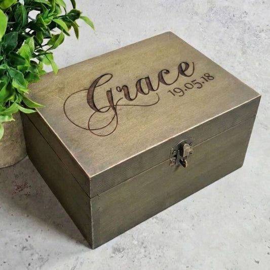 Engraved Memorial Bereavement Date Box I Personalised Memory Box With Lock