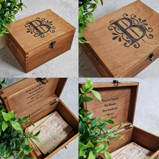 Engraved Monogram Initial Box I Small Large Wood Boxes