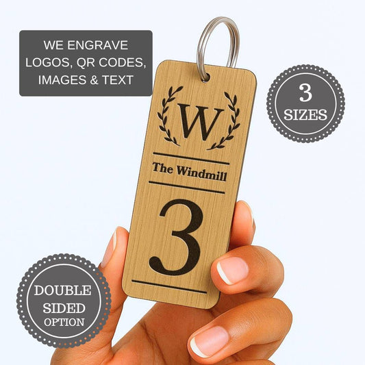 Engraved Number Wooden Keyring I Logo Keychain I Business Keyring