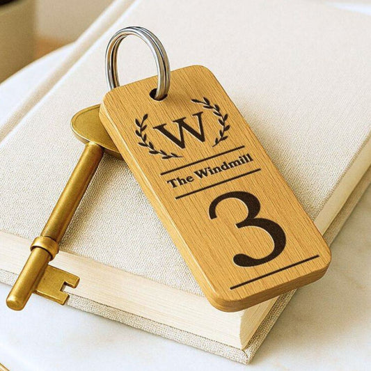 Engraved Number Wooden Keyring I Logo Keychain I Business Keyring