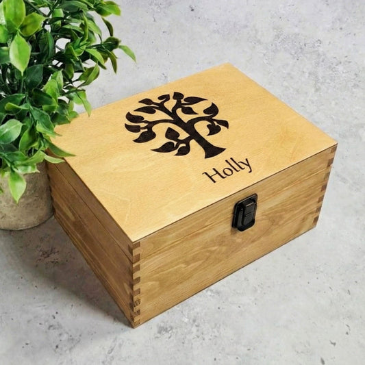 Engraved Tree Wooden Memory Storage Box I Large Family Tree Box 42cm