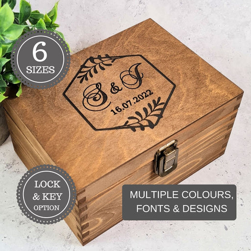 Engraved Wedding Keepsake Box I 6 Sizes & Colours I Personalised Initials & Date