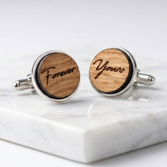 Engraved Wooden Cufflinks I Yours Forever 5th Anniversary Gift For Him