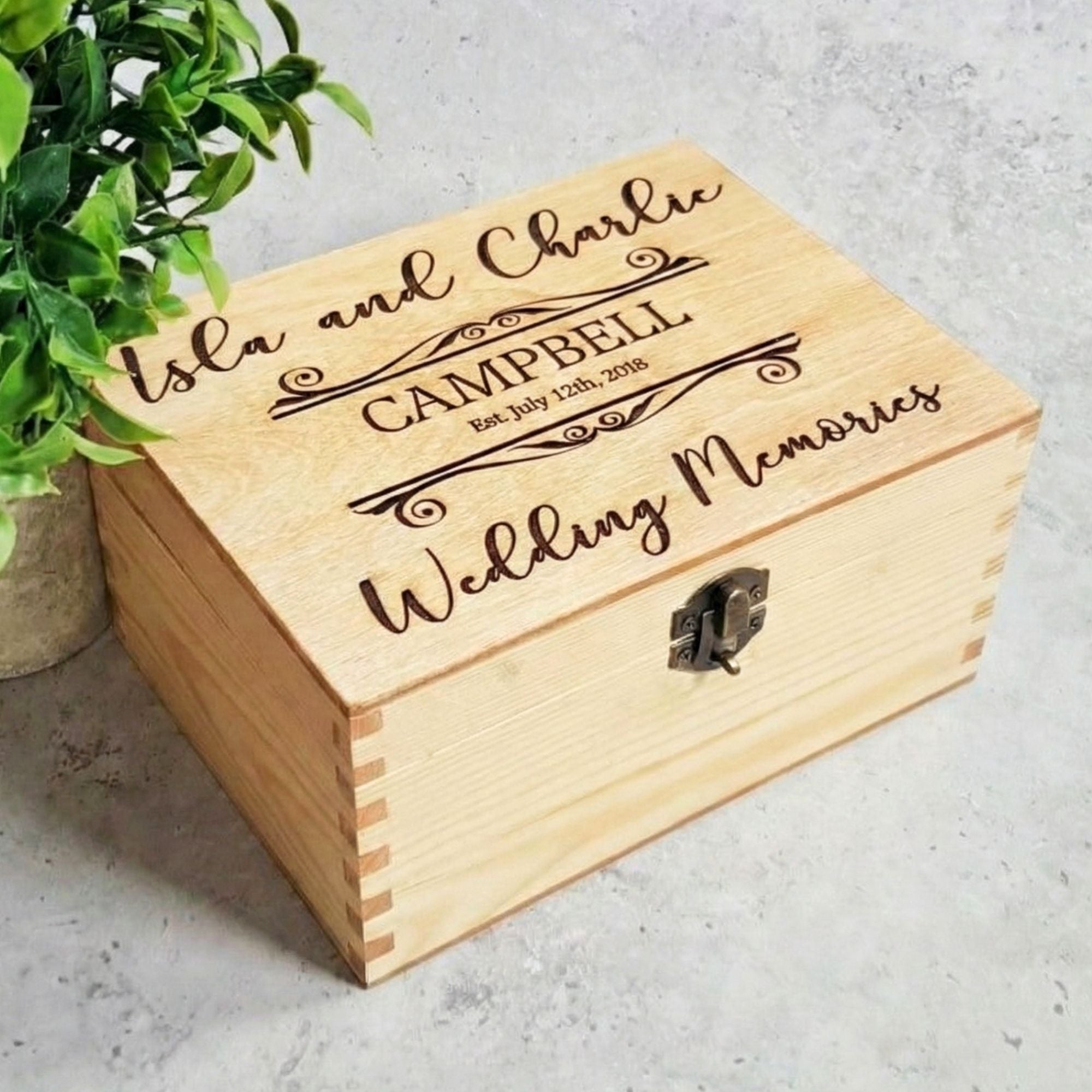 Engraved Wooden Wedding Memory Box I Anniversary Keepsake Box