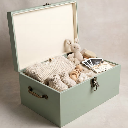 Extra Large Personalised Baby Memory Box with Lock and Cotton Lining, Wooden Keepsake Chest with Handles, Luxury New Baby and Christening Gift