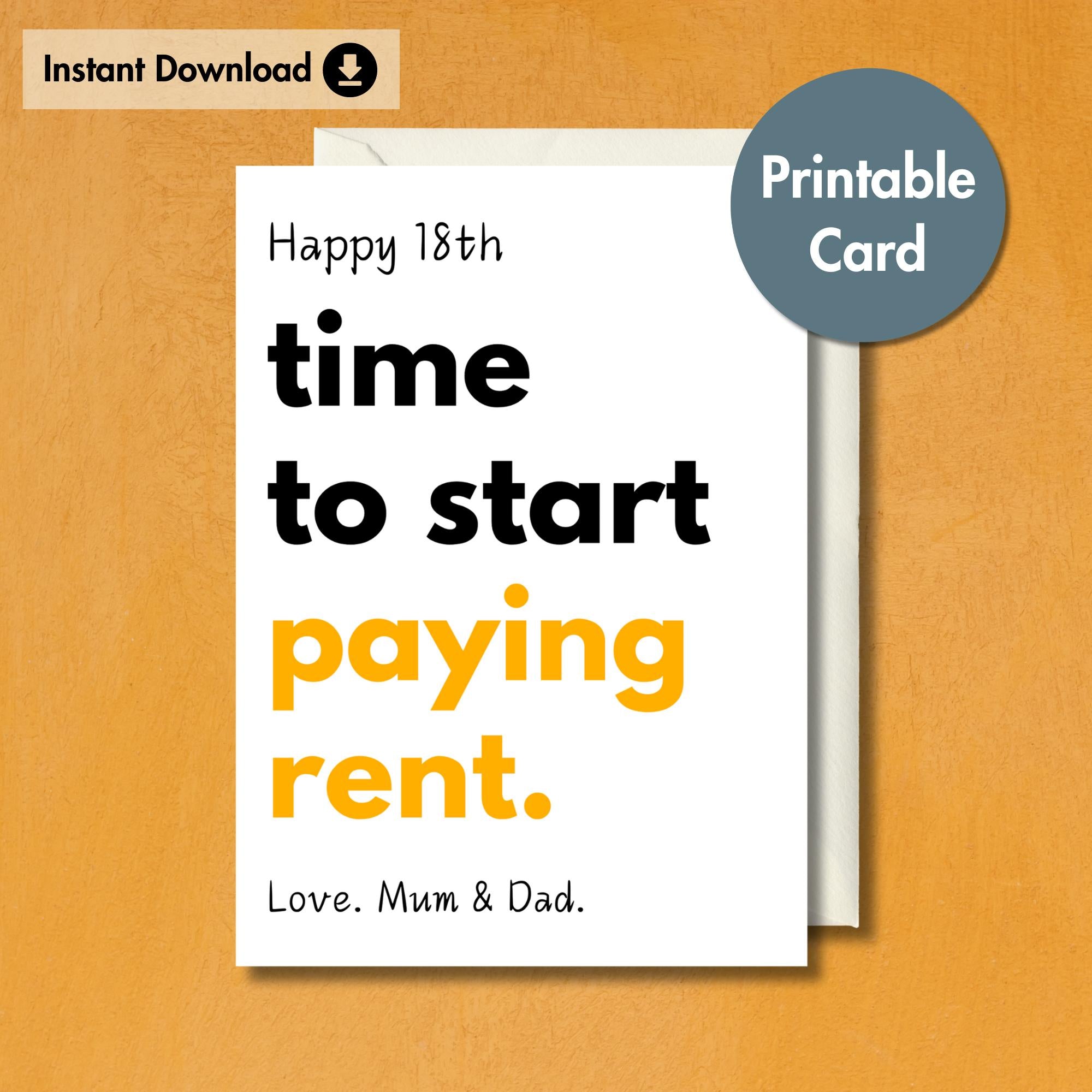 Funny 18th Birthday Card | Printable Card for Son or Daughter | Welcome to Adulthood