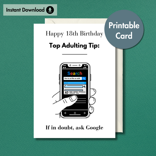 Funny Adulting Tips 18th Birthday Card | Quick Download Printable Card