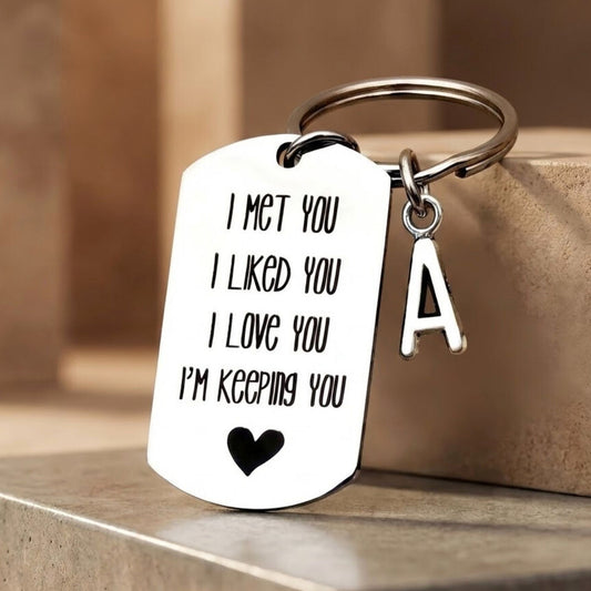 Funny Anniversary Keychain – Personalised Couple Keyring with Initial Charm