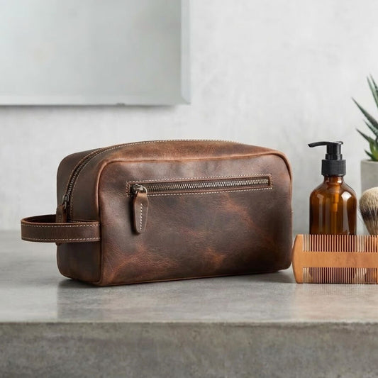 Genuine Leather Large Travel Wash Bag – Luxury Toiletry & Cosmetic Bag
