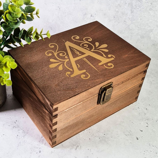 Gold Monogram Wooden Box | 16 to 42cm Small & Large Home Storage Boxes