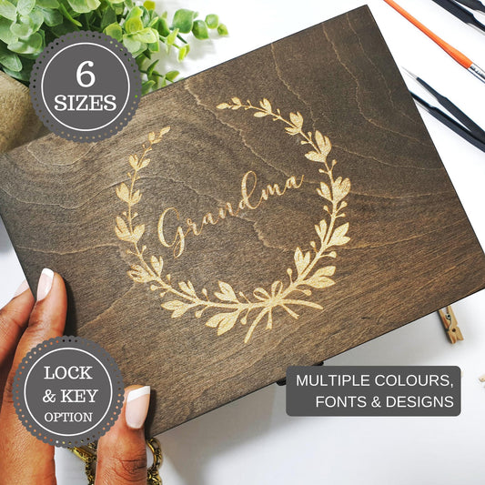 Grandma Memory Box I Floral Wreath Keepsake Box I Wooden Memorial Box
