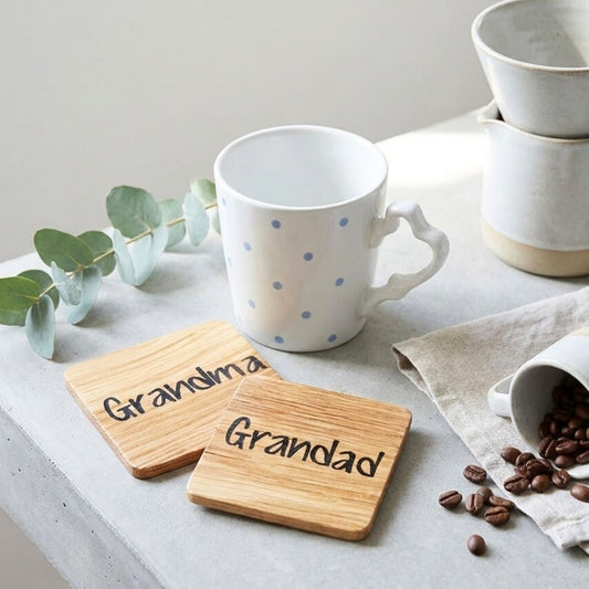 Grandma and Grandad Oak Coaster Set