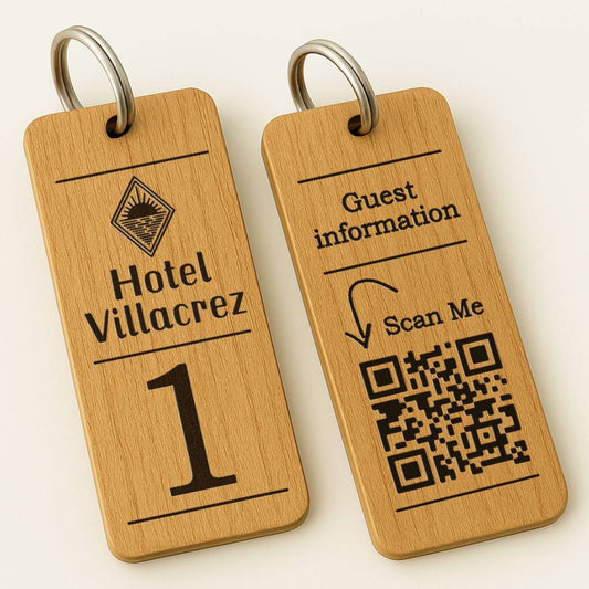 Hotel Guesthouse QR Code Keyring I Personalised Wooden Scanable Website Keyring I Custom QR Code Keychain