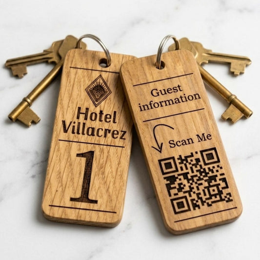 Hotel Guesthouse QR Code Keyring I Personalised Wooden Scanable Website Keyring I Custom QR Code Keychain