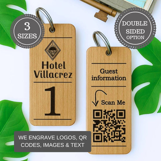 Hotel Guesthouse QR Code Keyring I Personalised Wooden Scanable Website Keyring I Custom QR Code Keychain