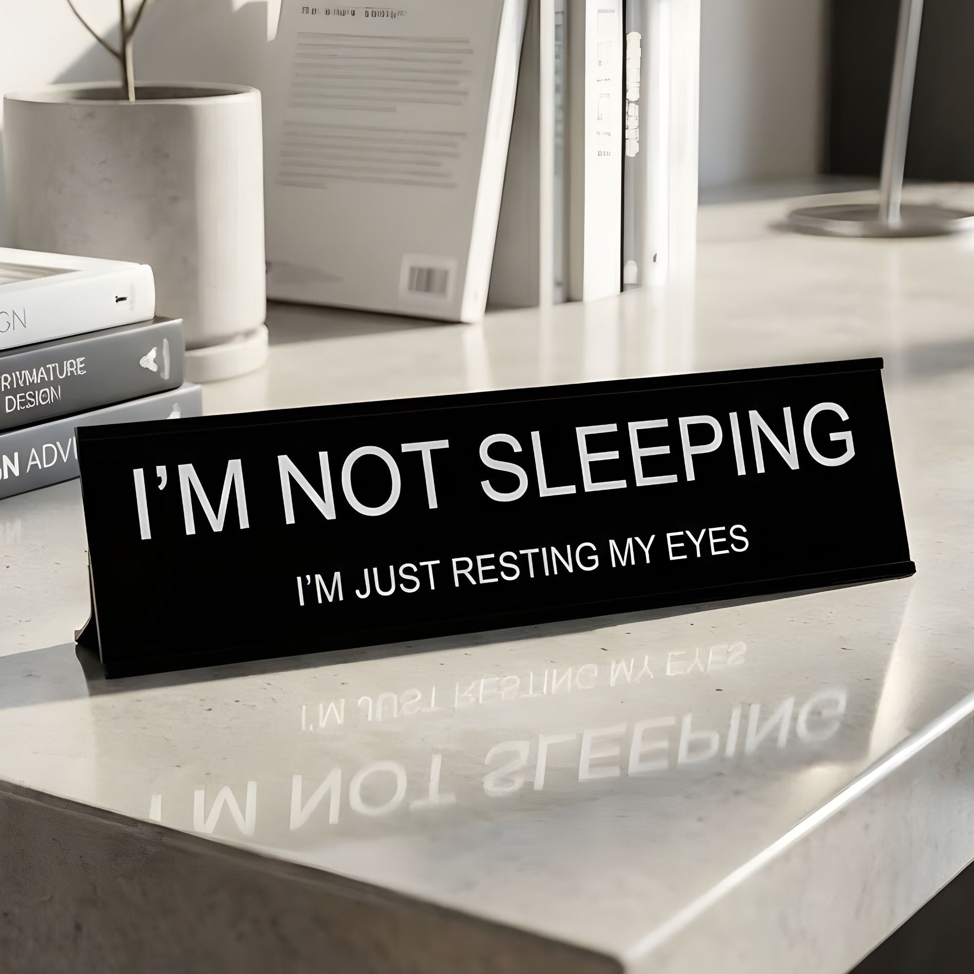 “I’m Not Sleeping” Funny Office Desk Sign – Metal Desk Ornament