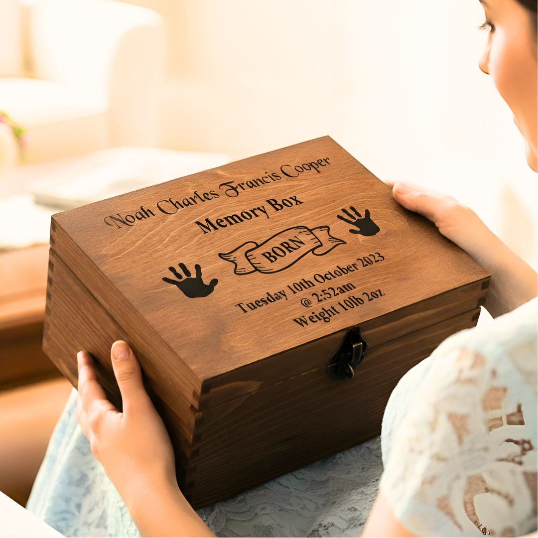 Large Baby Keepsake Storage Box | Store Blankets, Toys, Clothes | Wooden Chest