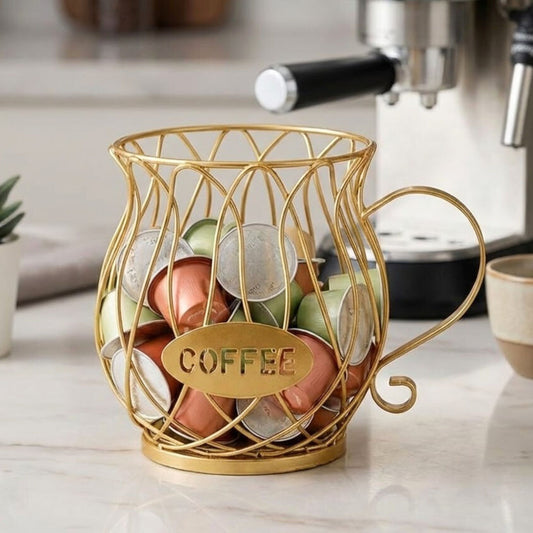 Large Capacity Iron Coffee Pod Storage Basket – K-Cup & Creamer Capsule Organiser
