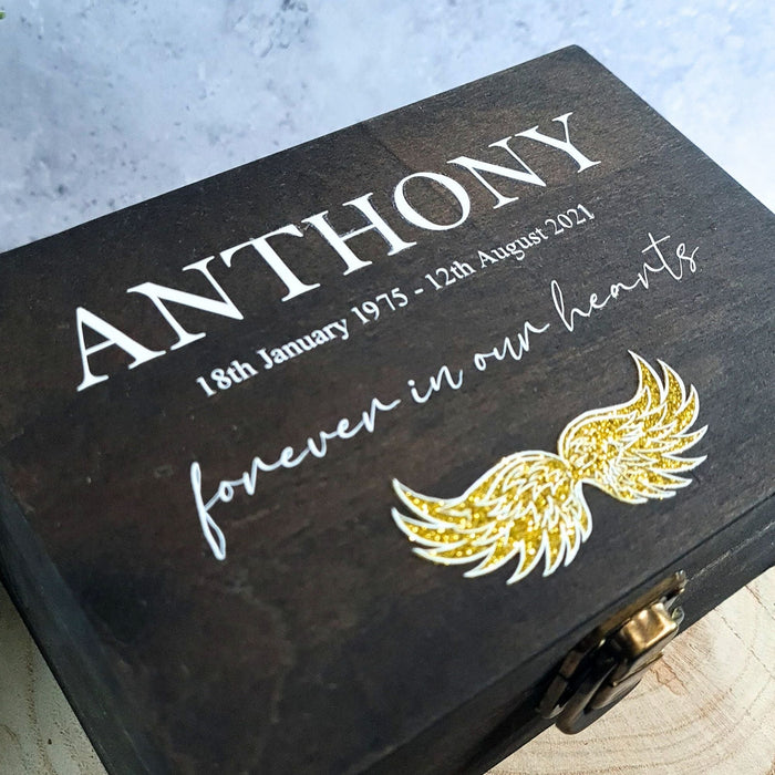 Large Personalised Angel Wings Memorial Box I Bereavement Keepsake Gift