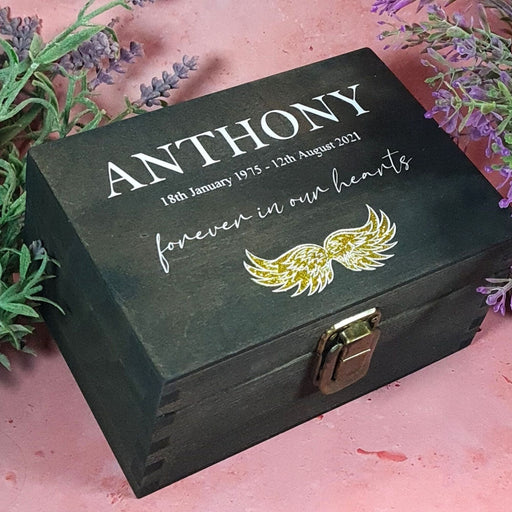 Large Personalised Angel Wings Memorial Box I Bereavement Keepsake Gift