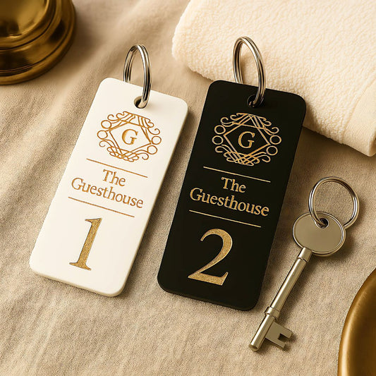 Large Personalised Hotel Keyring I Boutique Business Logo Keychain I Custom Engraved Acrylic Keyring