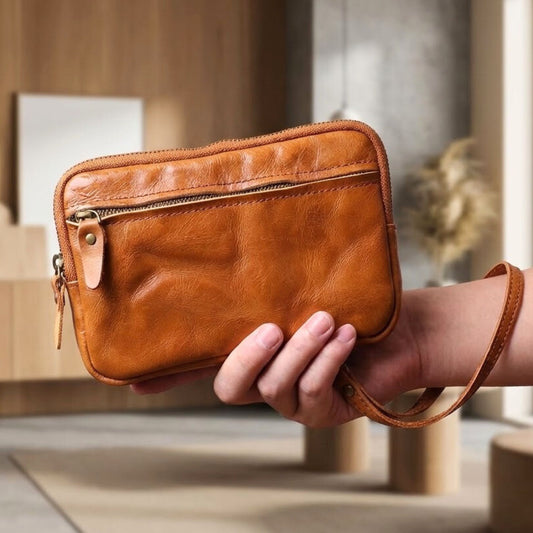 Leather Zipper Purse Wallet | Vegetable Tanned Cowhide Clutch