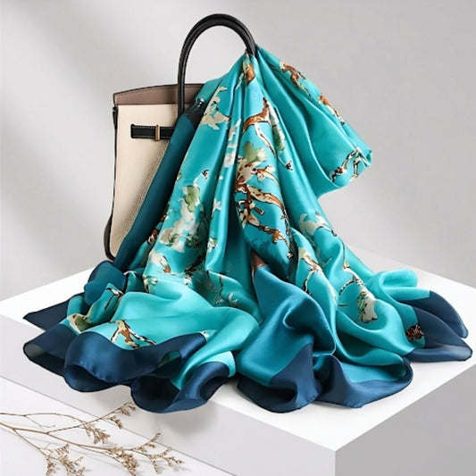 Luxury Blue Satin Wrap Scarf - Large