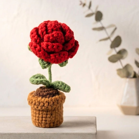 Mini Crochet Potted Everlasting Rose Flower