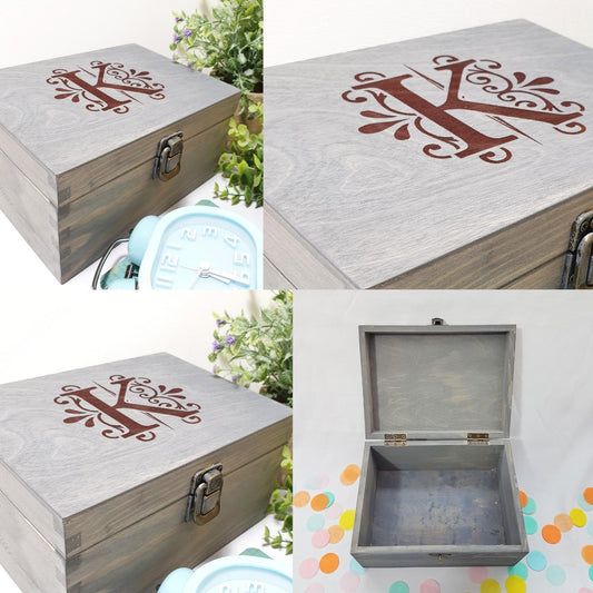 Monogram Initial Memory Box I Floral Wooden Gift Box I Christmas Gift Idea