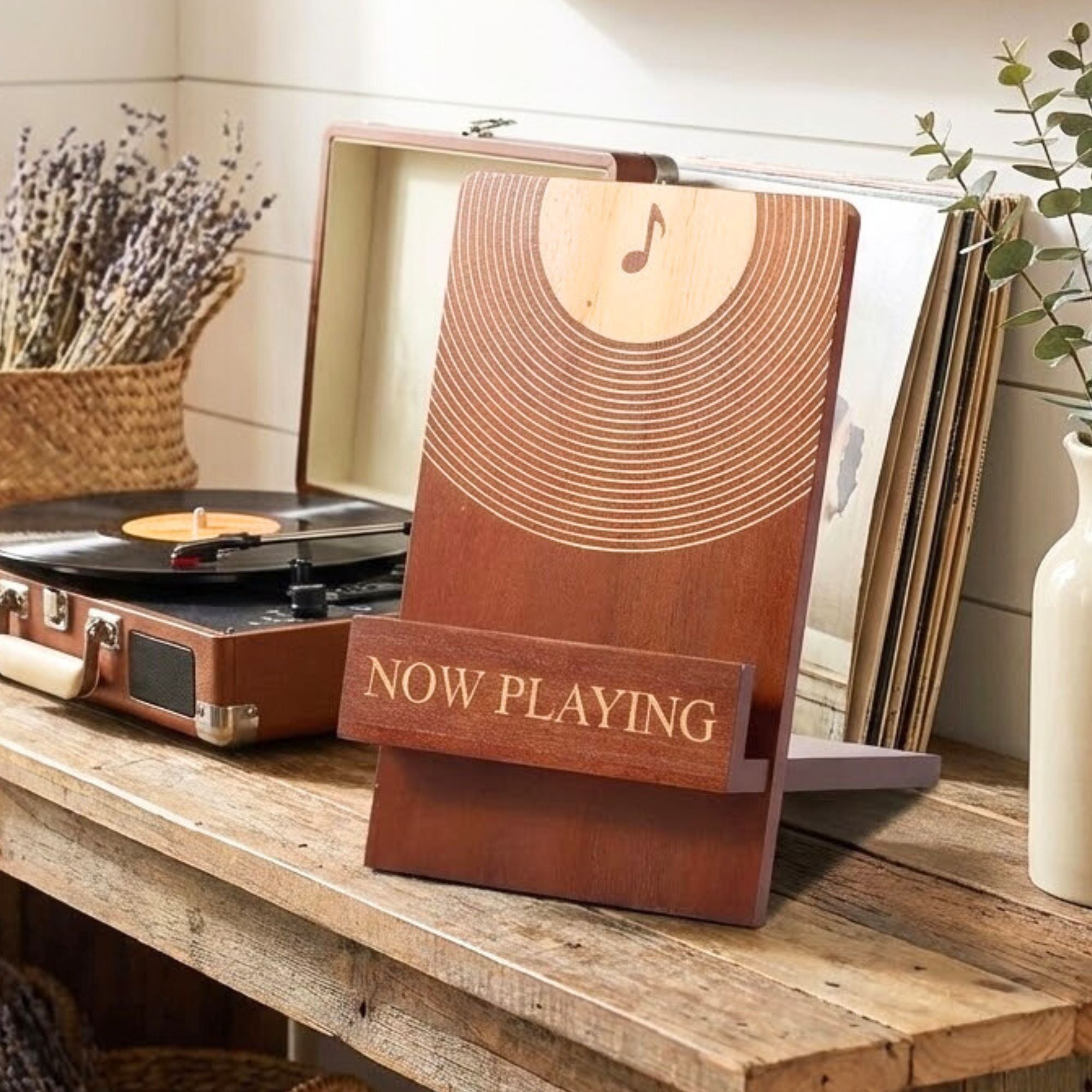 Now Playing Vinyl Record Stand – Wooden Vinyl Record Holder & Display Stand