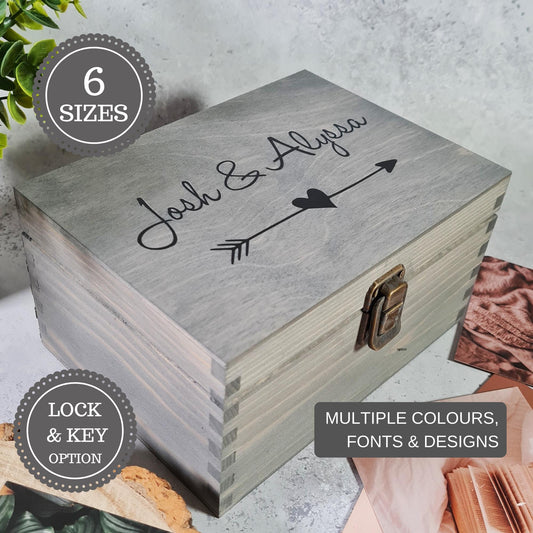 Personalised Anniversary Keepsake Box I Engraved Heart Wedding Anniversary Box