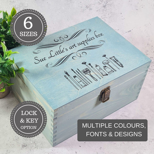 Personalised Art Supply Box I Wooden Craft Storage Organiser I A4 & Large Sizes