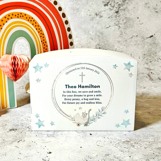 Personalised Children's Christening Money Box - Custom Baptism Treasure Box