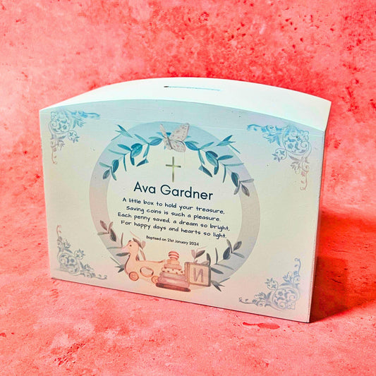 Personalised Children's Money Savings Box - Baby Baptism Communion Keepsake Gift