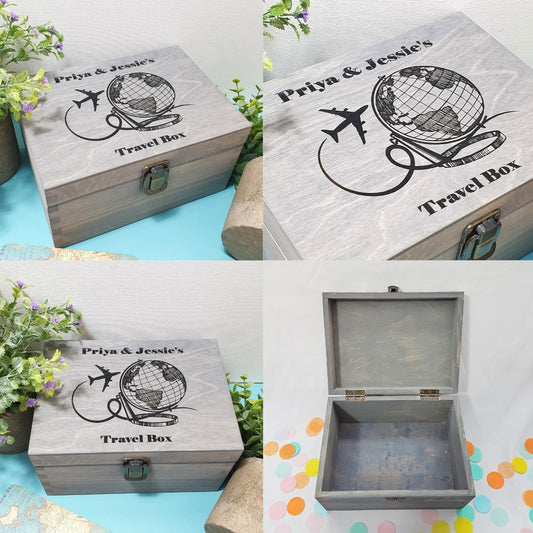 Personalised Couples Travel Keepsake Box I Globe Map Adventure Memory Box I Honeymoon Gift