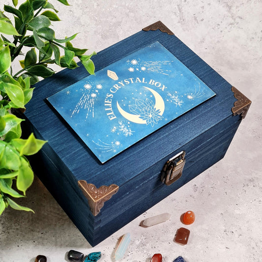 Personalised Crystal Storage Box I Wooden Crystal Box I Rock Collection Organiser I Reiki Tarot Chakra Box