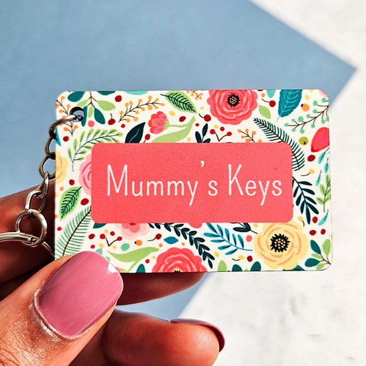 Personalised Floral "Mummy's Keys" Wooden Keyring