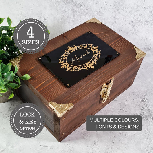 Personalised Floral Name Keepsake Box - Wedding Anniversary Memory Box - Birthday Gift Box