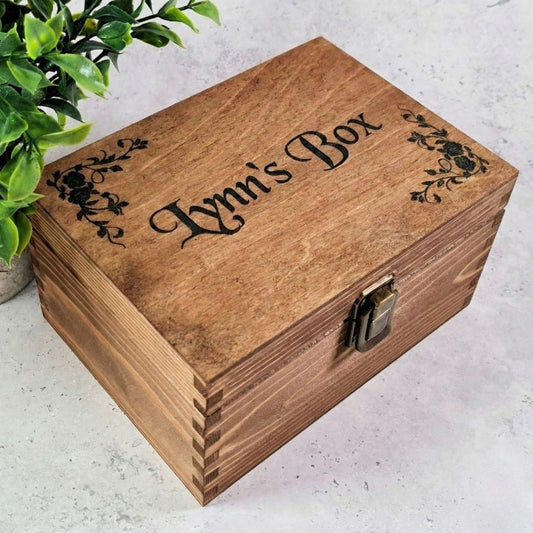 Personalised Floral Wooden Keepsake Box I Special Birthday Gift Idea - 6 Sizes Small to XLarge